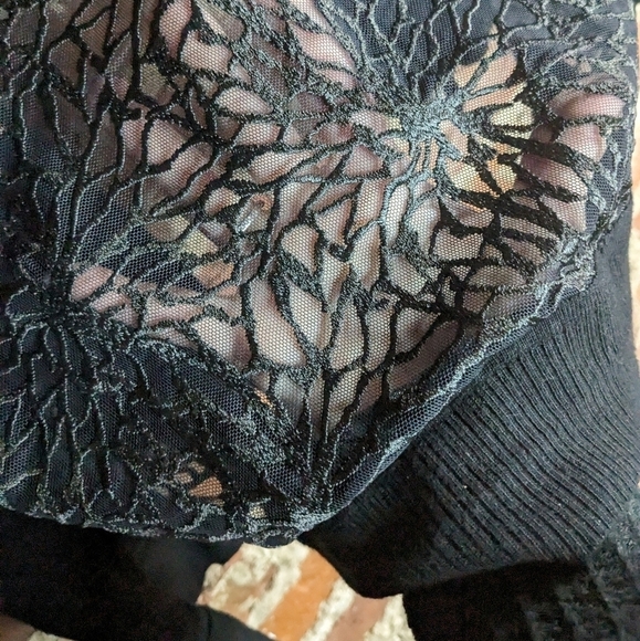 Calvin Klein Medium Black Open Front Cropped Cardigan w/ Sheer Panel Back‎ - Picture 5 of 9